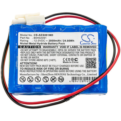 12.0V, 2000mAh, Ni-MH Battery fits Aeonmed, Solo, Solo Ventilator, 24Wh