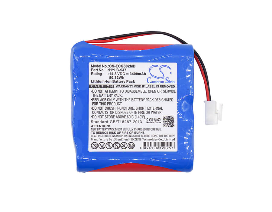 14.8V, 3400mAh, Li-ion Battery fits Biocare, Ecg-3010, Ecg-3010 Digital 3-channel Ecg, 50.32Wh
