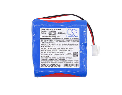 14.8V, 3400mAh, Li-ion Battery fits Biocare, Ecg-3010, Ecg-3010 Digital 3-channel Ecg, 50.32Wh