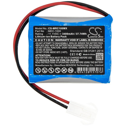 11.1V, 3400mAh, Li-ion Battery fits Mindray, Mec-1000, 37.74Wh