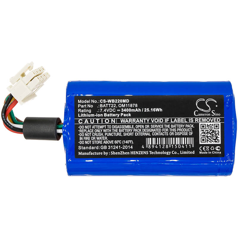 7.4V, 3400mAh, Li-ion Battery fits Welch-allyn, Connex Spot, Connex Spot Monitor, 25.16Wh