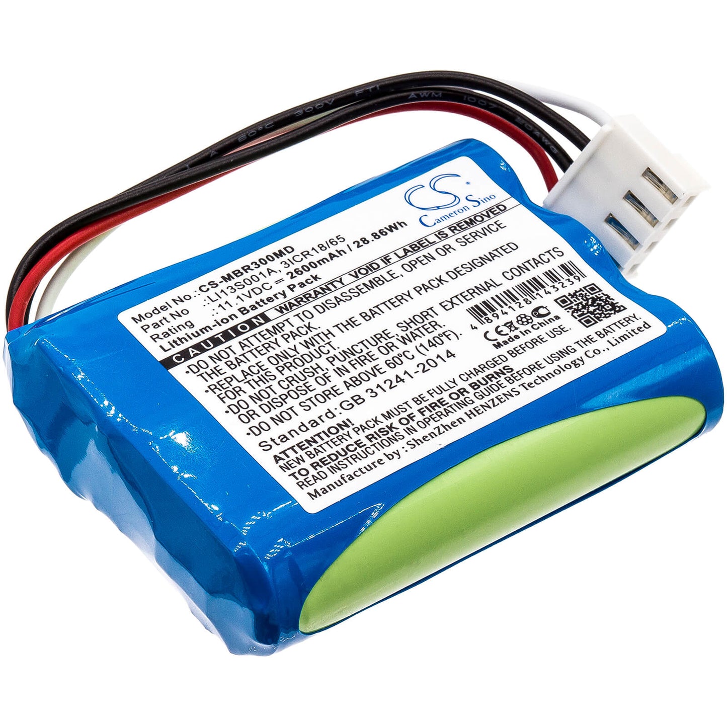 11.1V, 2600mAh, Li-ion Battery fits Mindray, Beneheart R3, Beneheart R3 Ekg, 28.86Wh