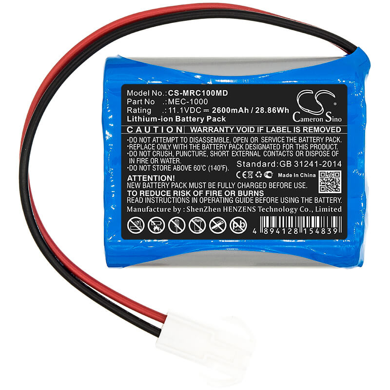 11.1V, 2600mAh, Li-ion Battery fits Mindray, Mec-1000, 28.86Wh