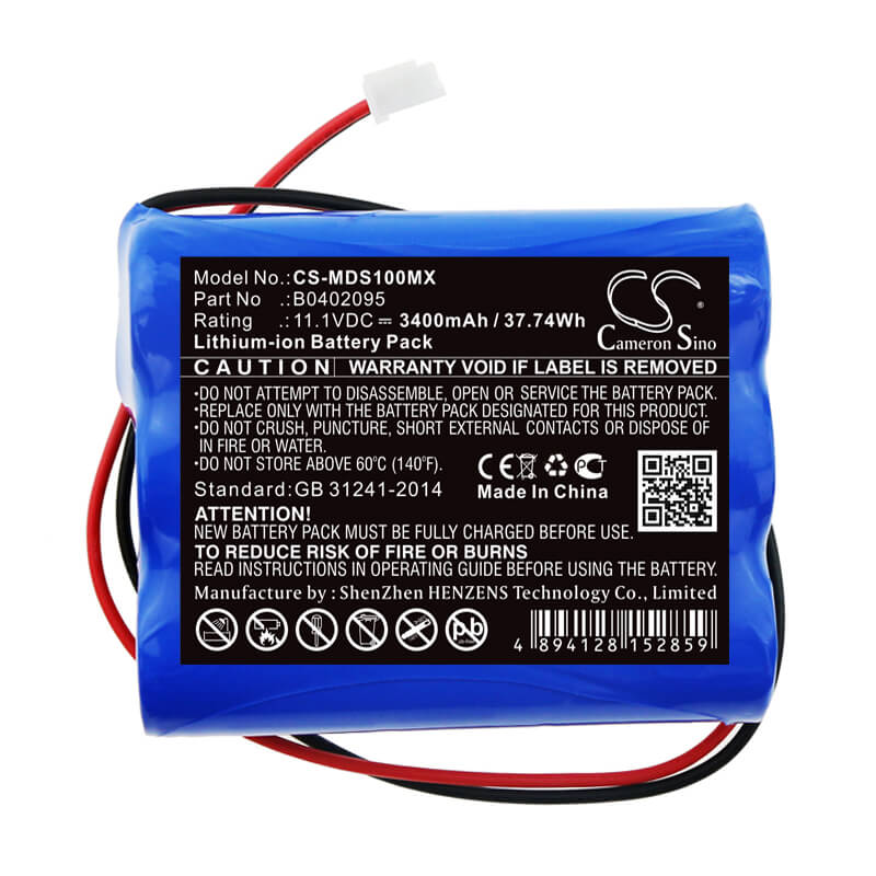 11.1V, 3400mAh, Li-ion Battery fits Medsonic, Mscpr-1a, 37.74Wh