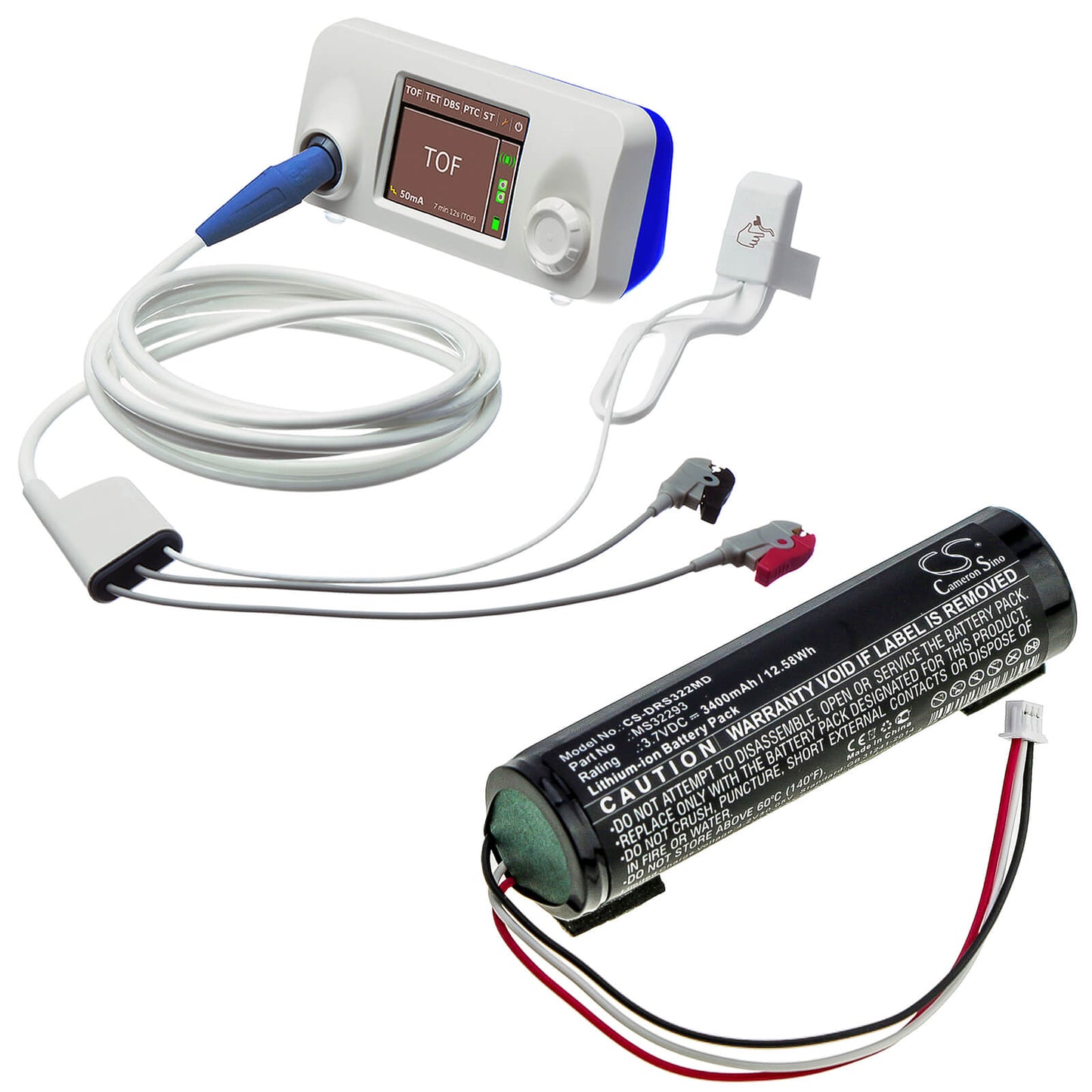 3.7V, 3400mAh, Li-ion Battery fits Drager, Tofscan Monitor, Tofscan Nmt Monito, 12.58Wh