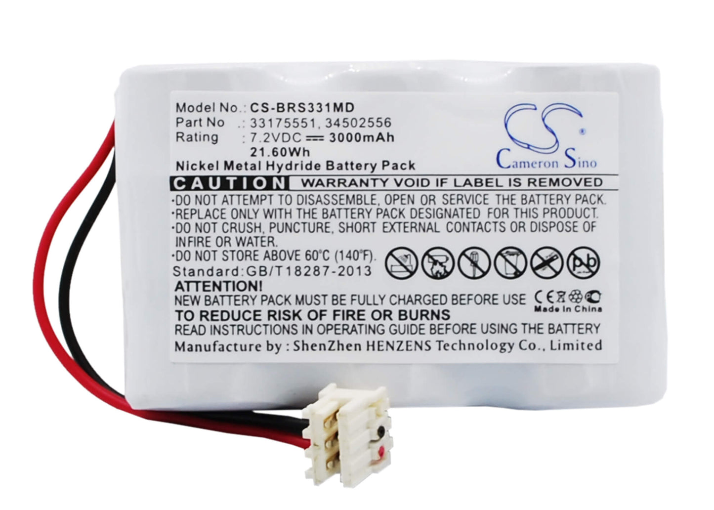 7.2V, 3000mAh, Ni-MH Battery fits B.braun, Mcgaw Vista Basic Infusion Pum, Vista Basic, 21.6Wh