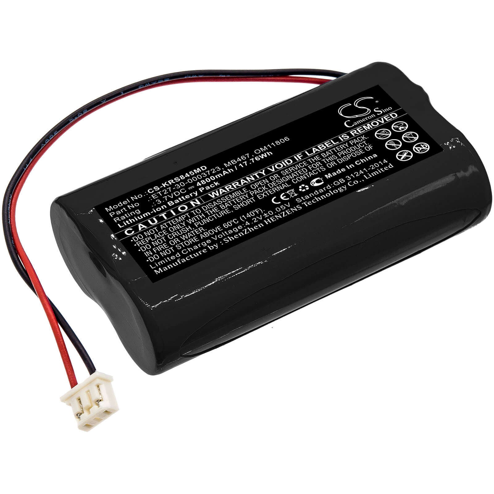 3.7V, 4800mAh, Li-ion Battery fits Karl Storz, 8402 Zx, 8402zx Laryngoscope 30-0003, 17.76Wh