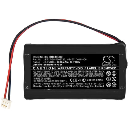3.7V, 4800mAh, Li-ion Battery fits Karl Storz, 8402 Zx, 8402zx Laryngoscope 30-0003, 17.76Wh