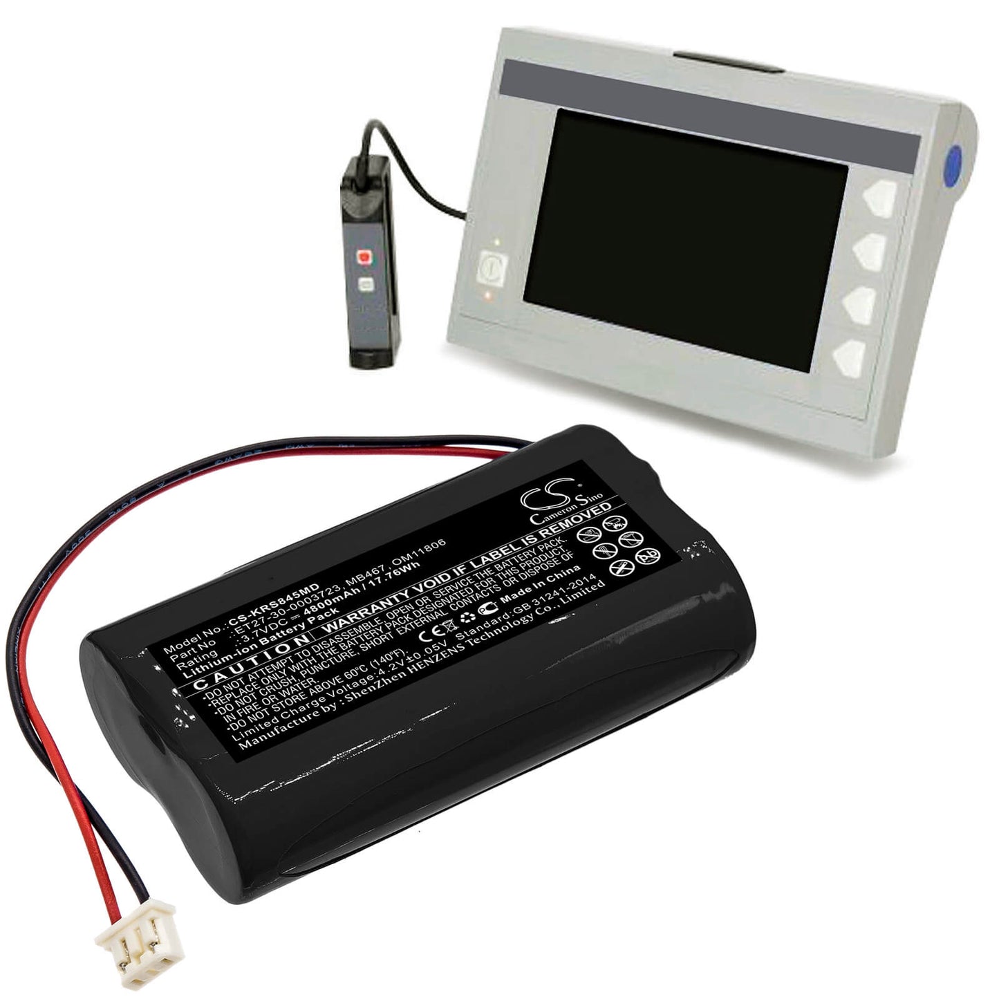 3.7V, 4800mAh, Li-ion Battery fits Karl Storz, 8402 Zx, 8402zx Laryngoscope 30-0003, 17.76Wh