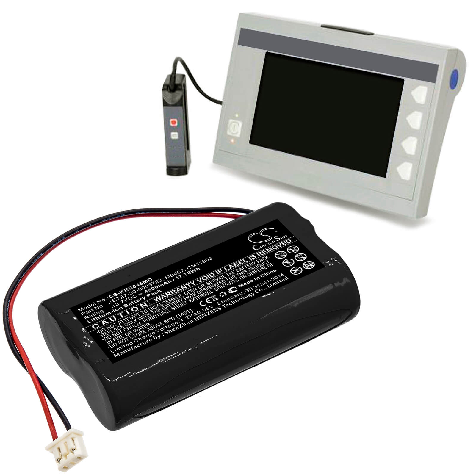 3.7V, 4800mAh, Li-ion Battery fits Karl Storz, 8402 Zx, 8402zx Laryngoscope 30-0003, 17.76Wh