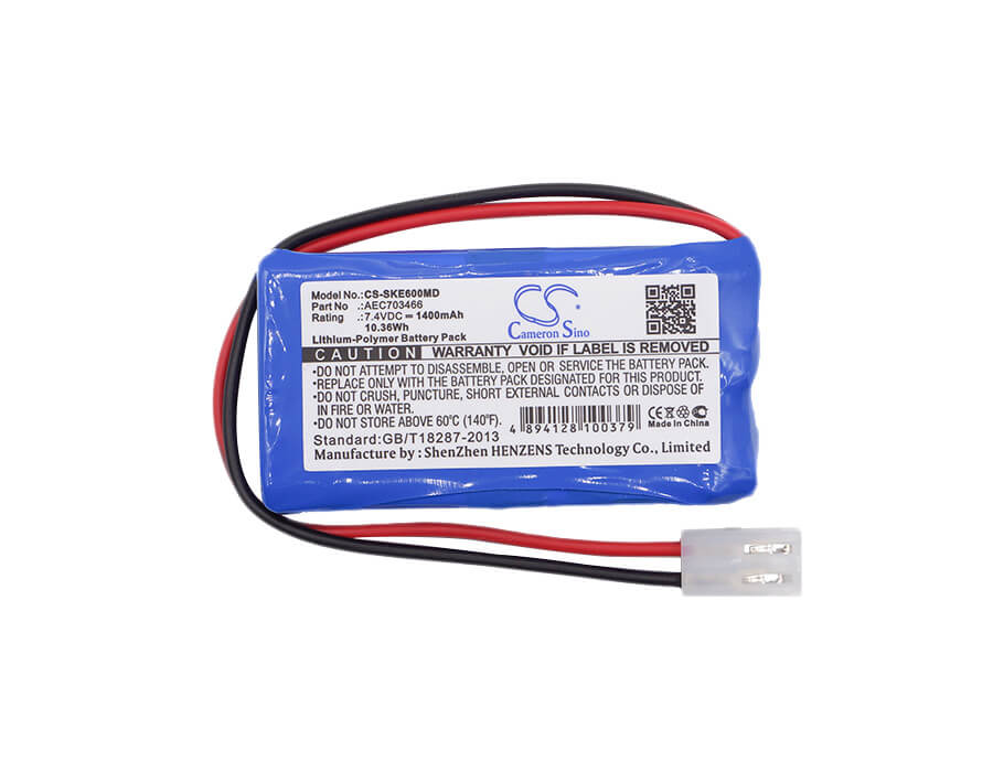 7.4V, 1400mAh, Li-Polymer Battery fits Shenke, Sk500i, Sk-500i Infusion Pump, 10.36Wh