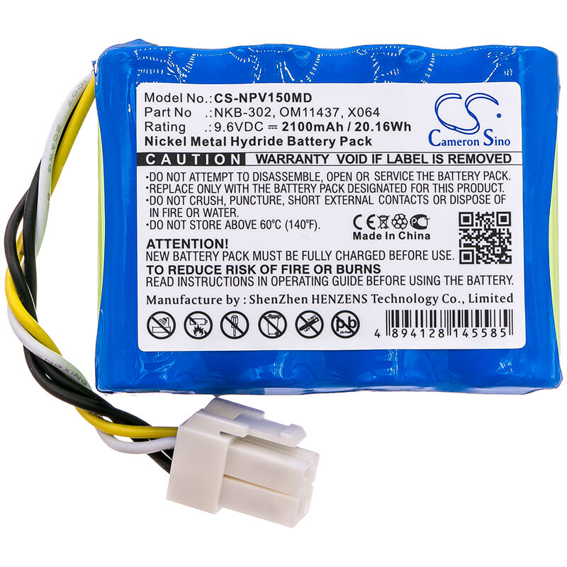 9.6V, 2100mAh, Ni-MH Battery fits Nihon Kohden, Life Scope N Opv-1500, Opv 1500 Vital Signs Monitor, 20.16Wh