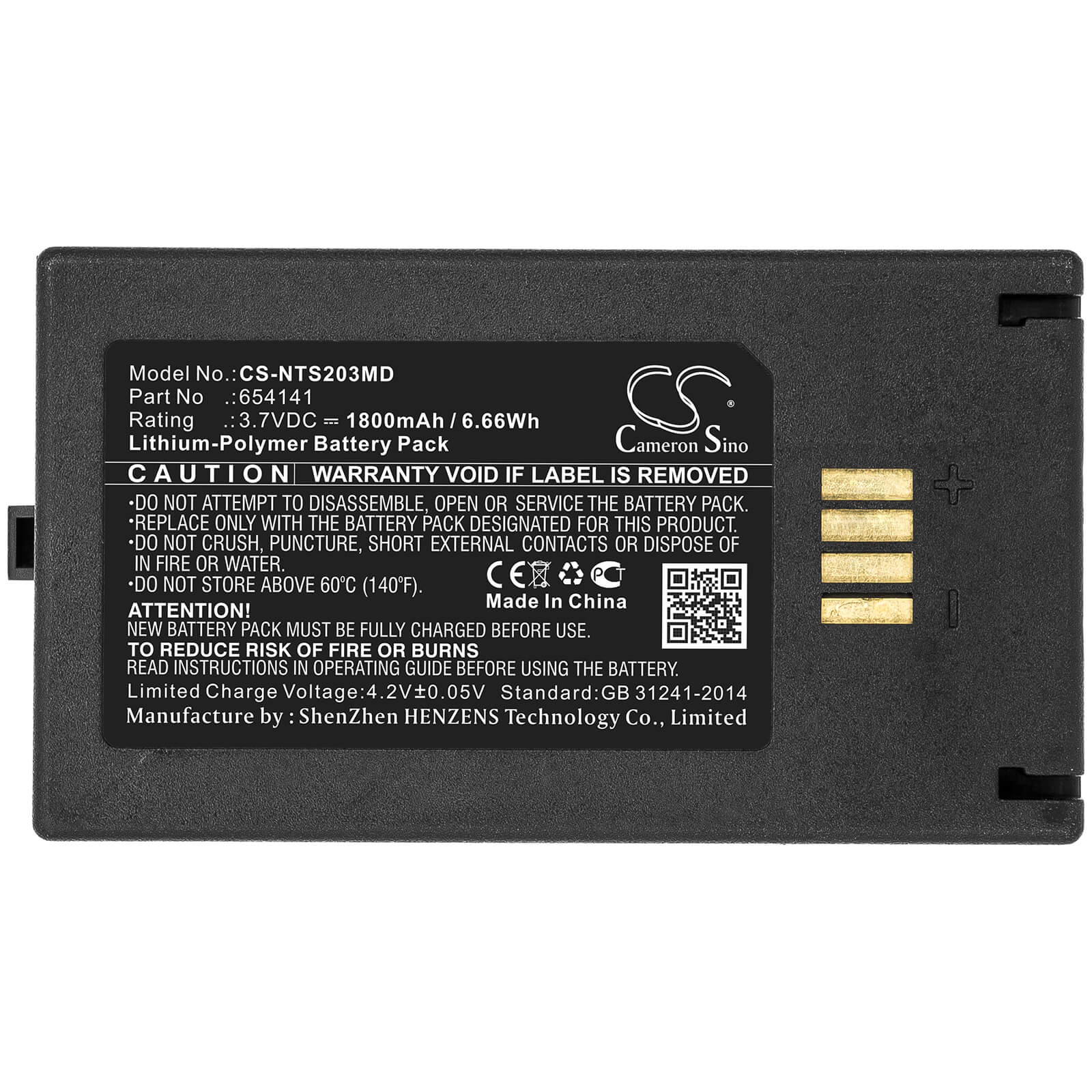 3.7V, 1800mAh, Li-Polymer Battery fits Nova, Statstrip Glucose Meter, Tps-2003, 6.66Wh