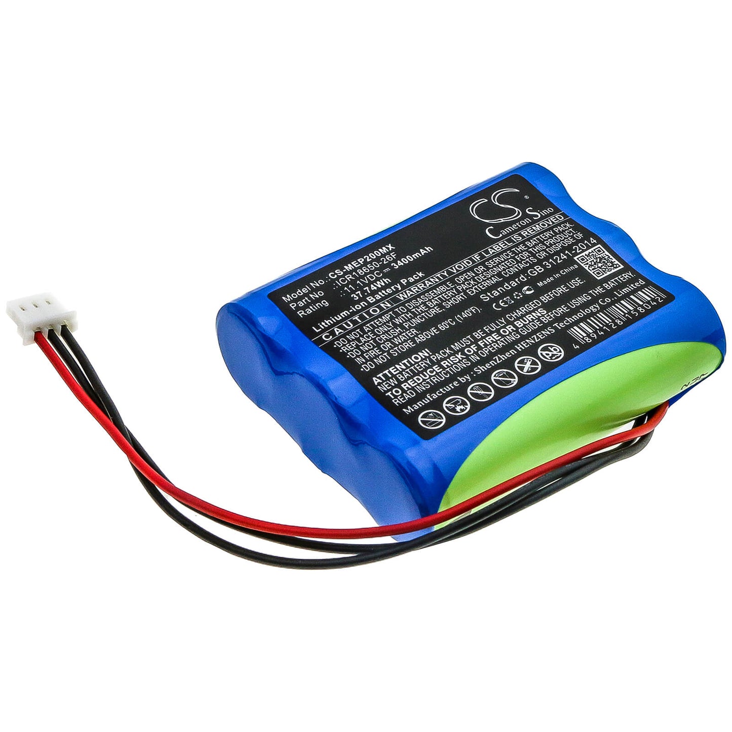 11.1V, 3400mAh, Li-ion Battery fits Medical Econet, Compact 2, 37.74Wh