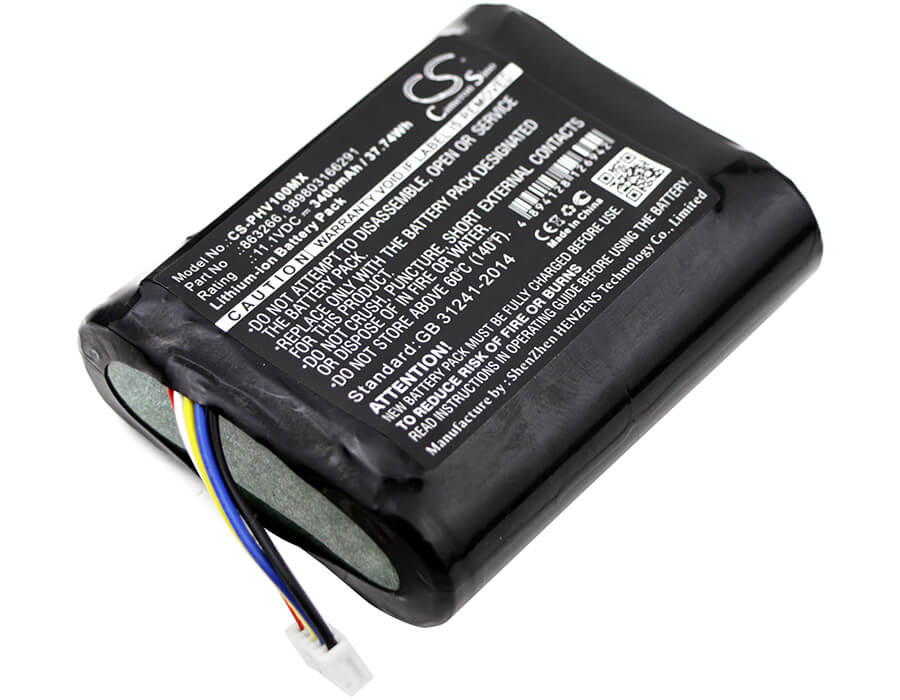 11.1V, 3400mAh, Li-ion Battery fits Philips, Moniteur Portable Suresigns Vm, Monitor Vs1, 37.74Wh