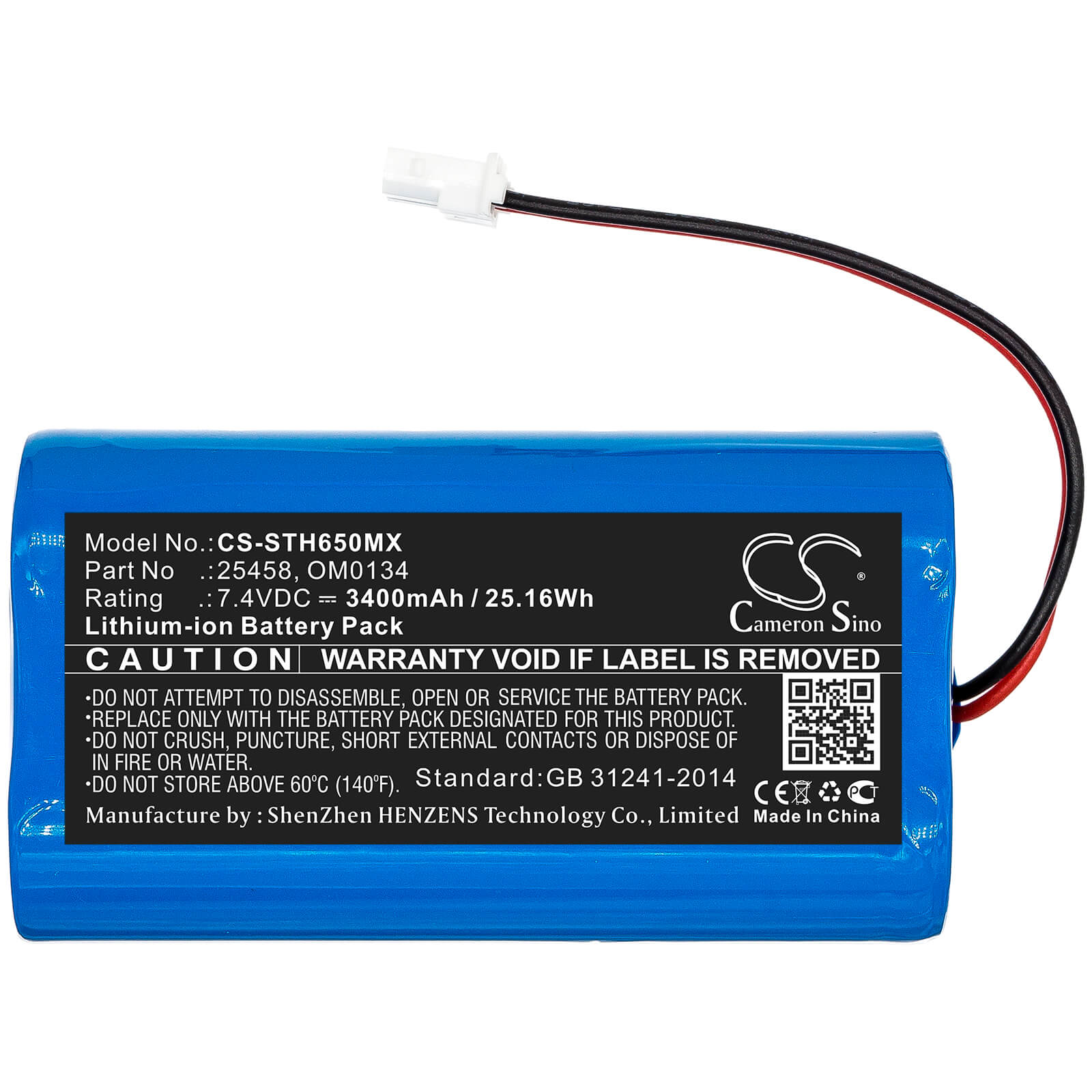 7.4V, 3400mAh, Li-ion Battery fits Surgitel, Eclipse Ehl65, Ehl-65, 25.16Wh