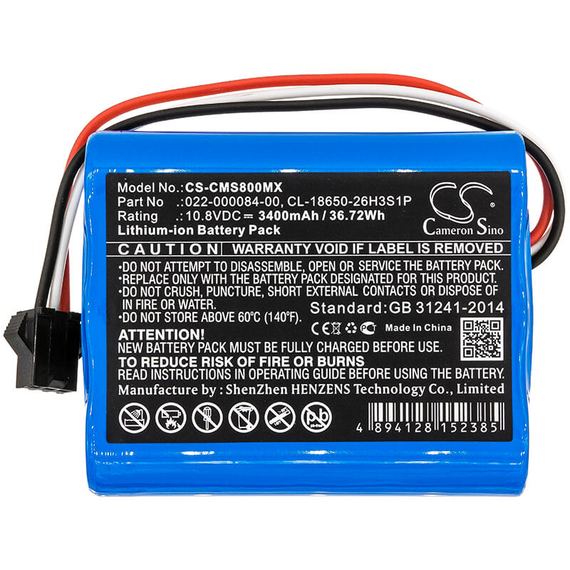 10.8V, 3400mAh, Li-ion Battery fits Cardiomonitor, Comen Star 8000, Comen Star 8000 E, 36.72Wh