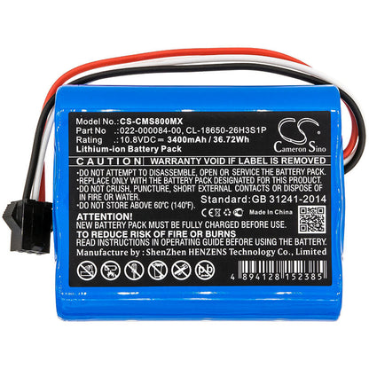 10.8V, 3400mAh, Li-ion Battery fits Cardiomonitor, Comen Star 8000, Comen Star 8000 E, 36.72Wh