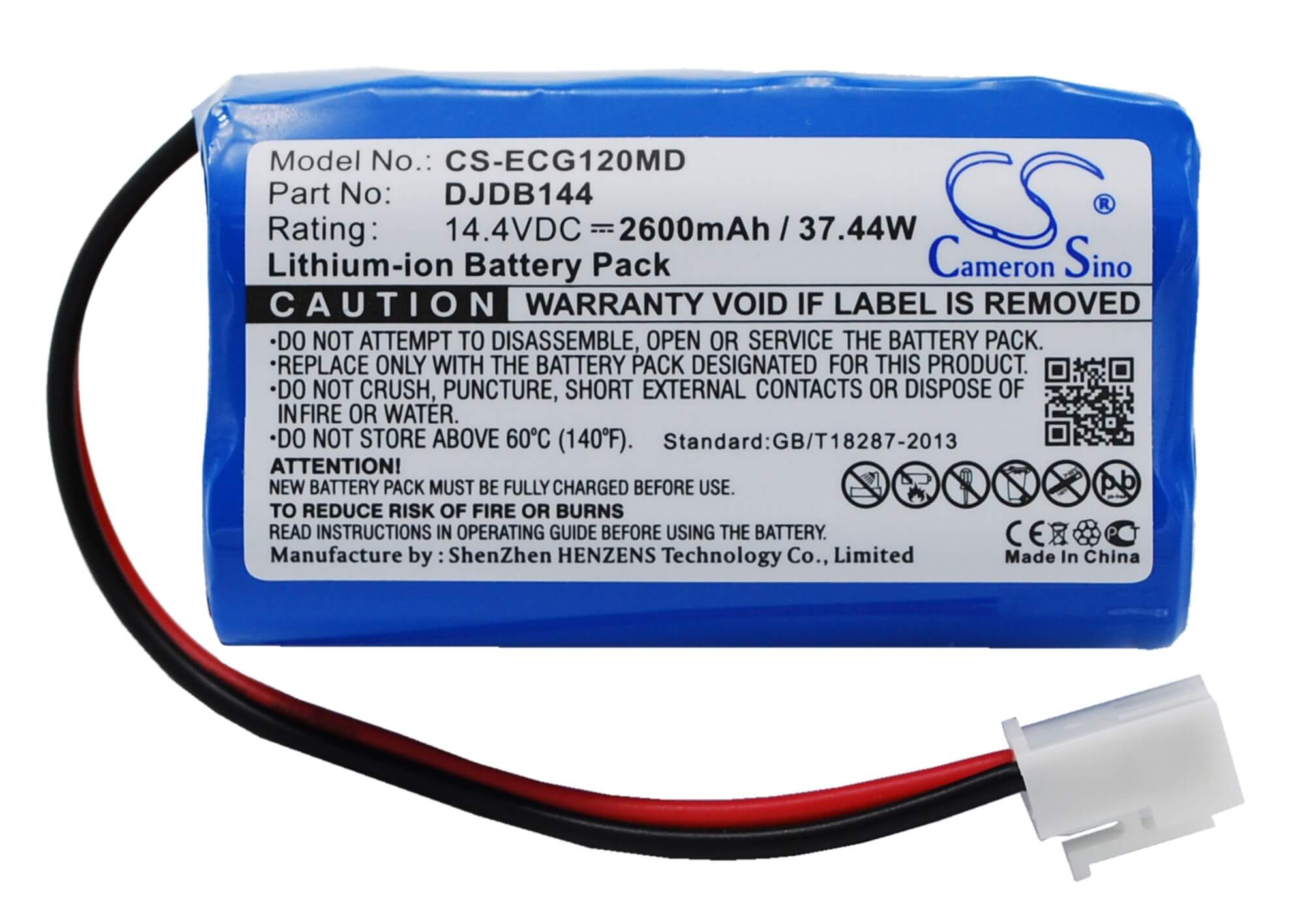 14.4V, 2600mAh, Li-ion Battery fits Dongjiang, Ecg-1220, 37.44Wh