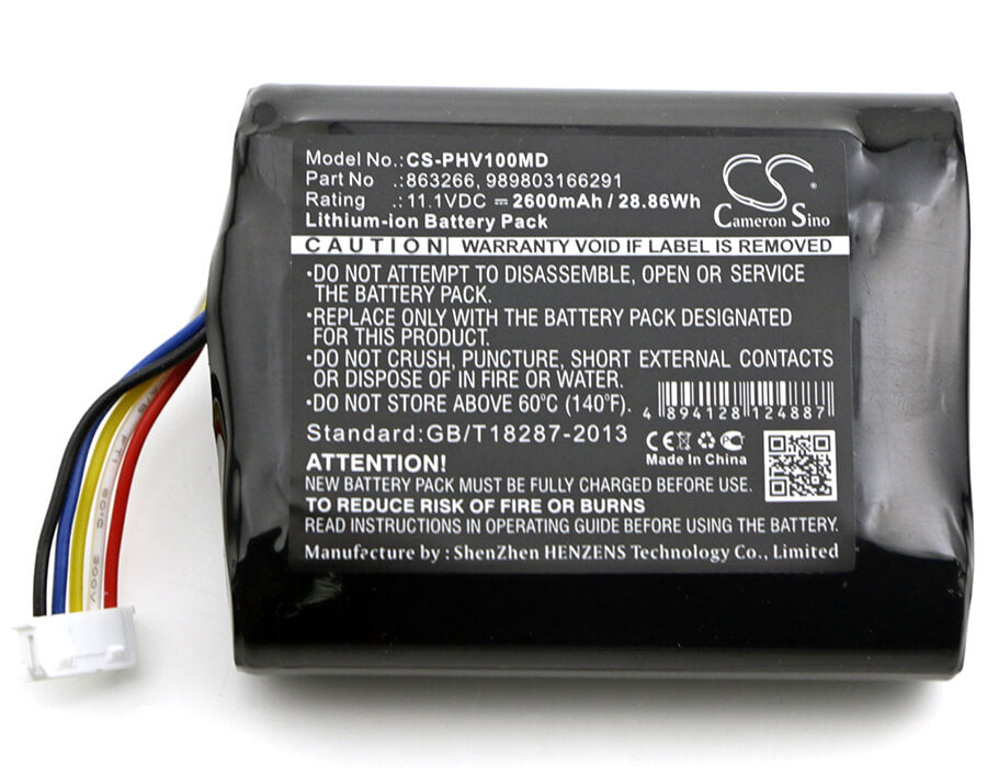 11.1V, 2600mAh, Li-ion Battery fits Philips, Moniteur Portable Suresigns Vm, Monitor Vs1, 28.86Wh