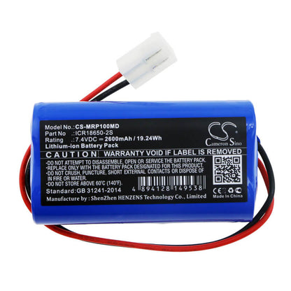 7.4V, 2600mAh, Li-ion Battery fits Mindray, Sp1, Sp1 Syringe Pump, 19.24Wh