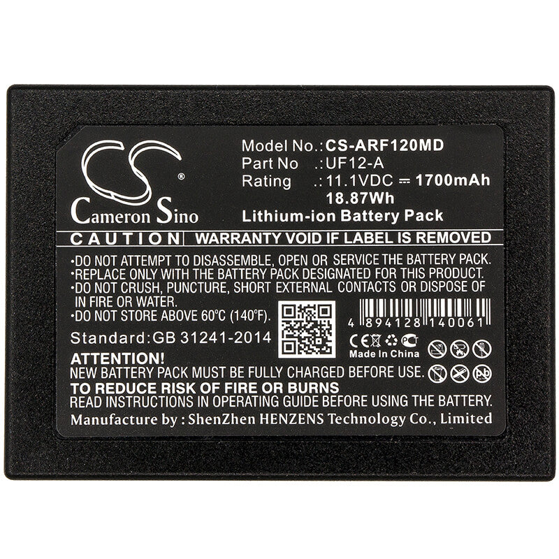 11.1V, 1700mAh, Li-ion Battery fits Ahram Biosystems, Palm Pcr G1-12, Uf12-a, 18.87Wh