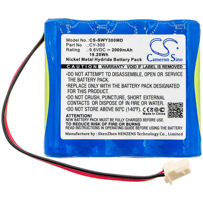 9.6V, 2000mAh, Ni-MH Battery fits Smiths, Cy-300, 19.2Wh