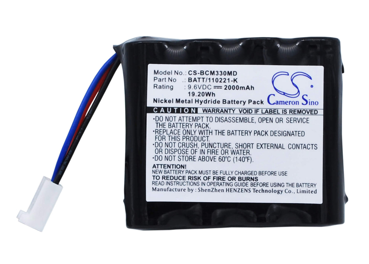 9.6V, 2000mAh, Ni-MH Battery fits Bci, 20600a1 8200 Capnocheck Co2 Mo, 3303 Hand Held Pulse Oximete, 19.2Wh