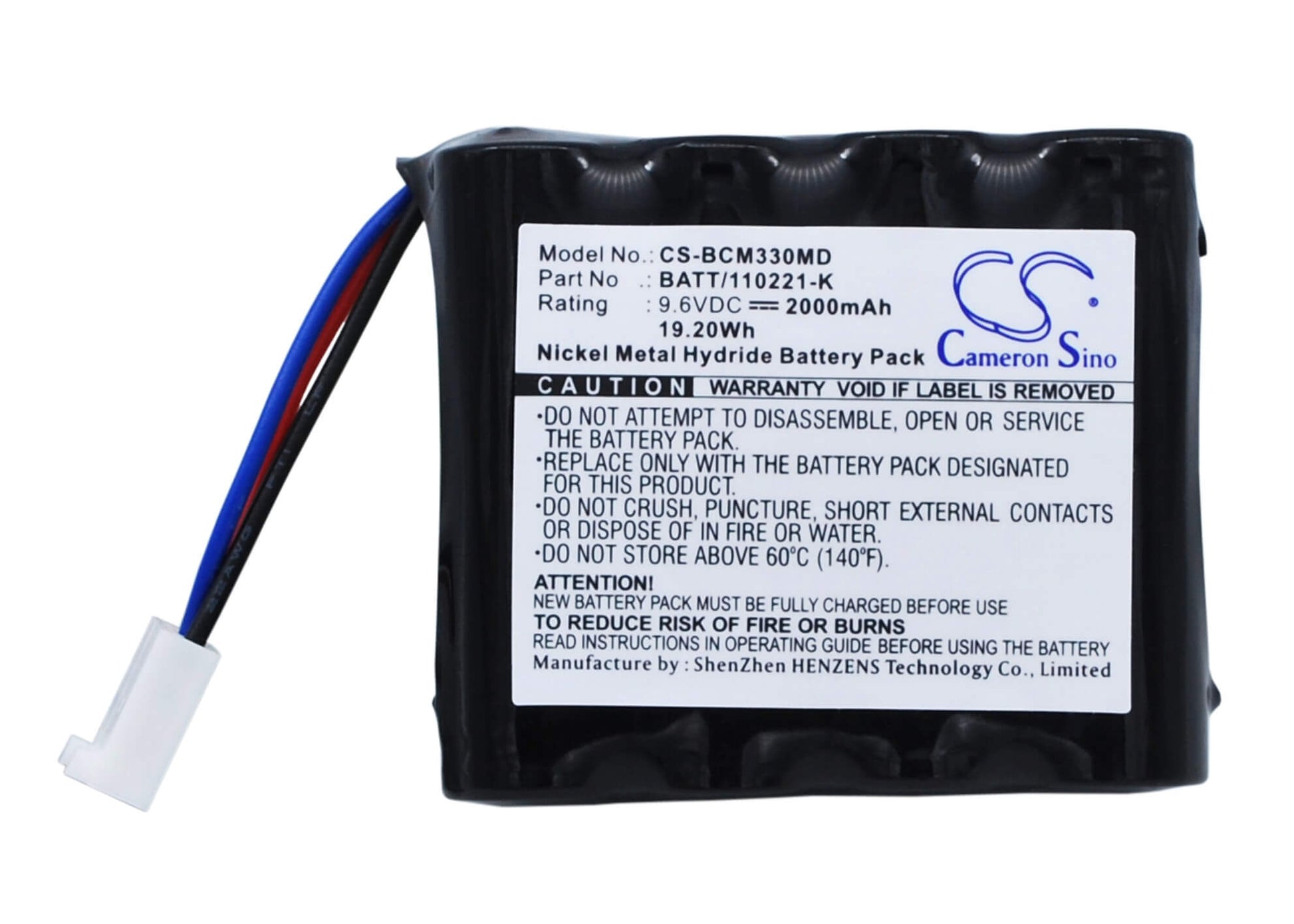 9.6V, 2000mAh, Ni-MH Battery fits Bci, 20600a1 8200 Capnocheck Co2 Mo, 3303 Hand Held Pulse Oximete, 19.2Wh