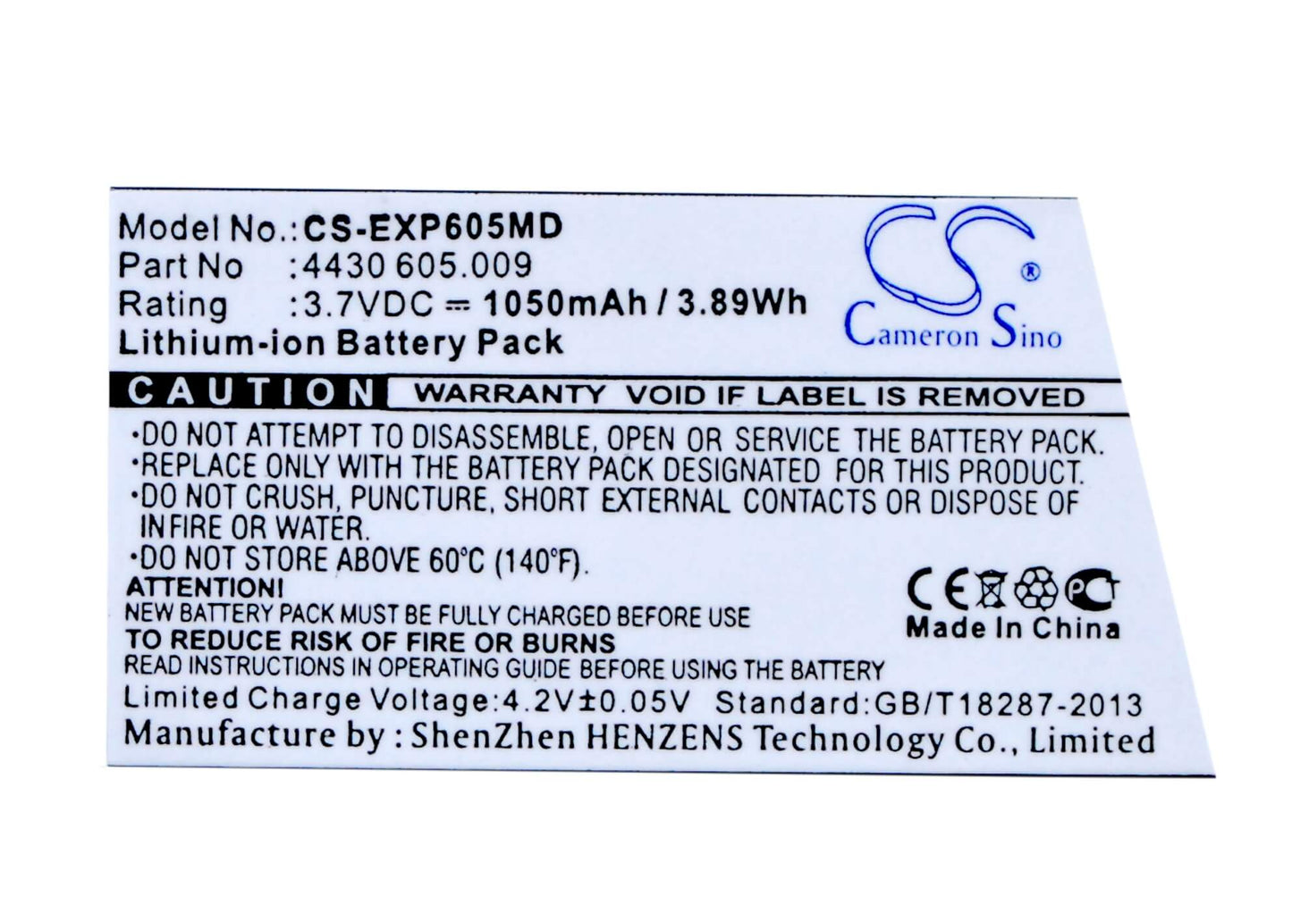 3.7V, 1050mAh, Li-ion Battery fits Eppendorf, Easypet 3, 3.885Wh