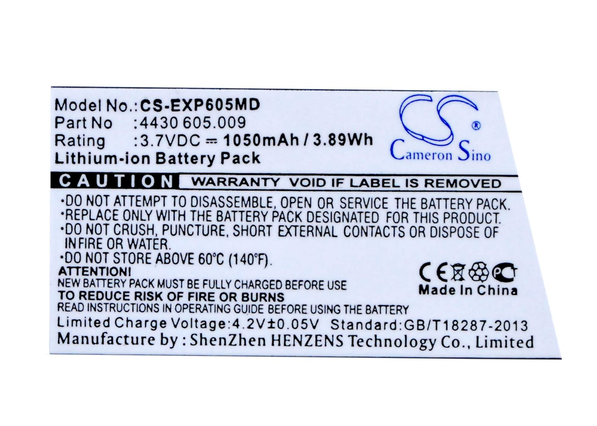 3.7V, 1050mAh, Li-ion Battery fits Eppendorf, Easypet 3, 3.885Wh