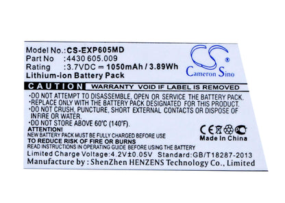 3.7V, 1050mAh, Li-ion Battery fits Eppendorf, Easypet 3, 3.885Wh