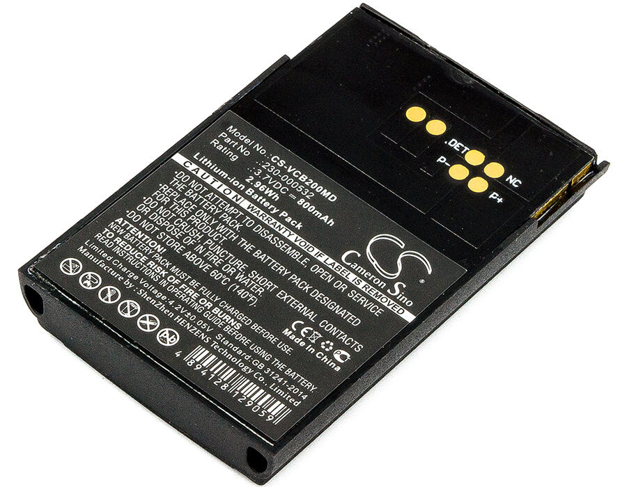 3.7V, 800mAh, Li-ion Battery fits Vocera, Communications Badge B1000, Communications Badge B2000, 2.96Wh