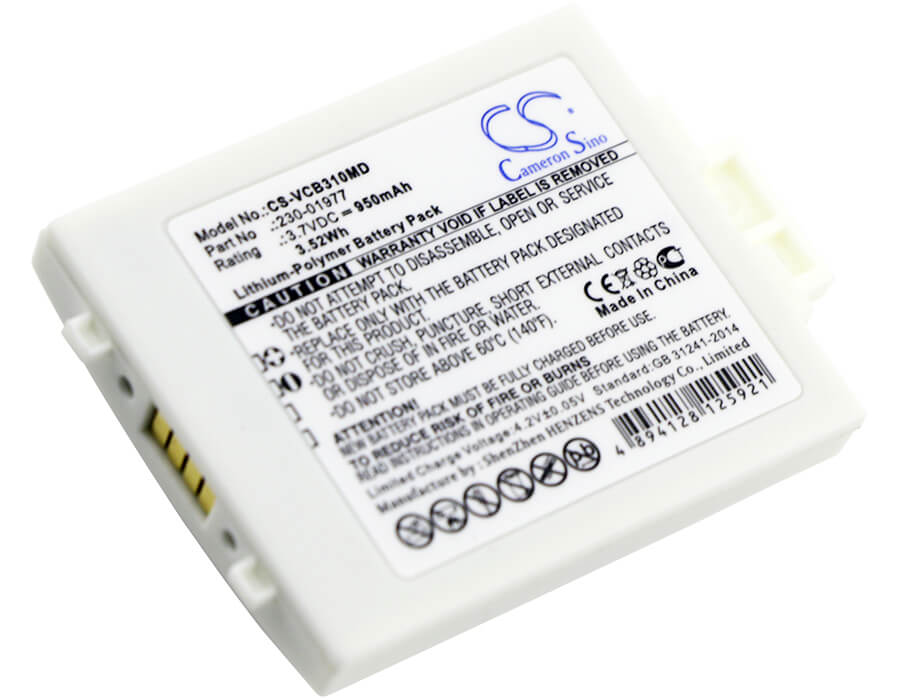 White, 3.7V, 950mAh, Li-Polymer Battery fits Vocera, B3000e, B3000n, 3.515Wh