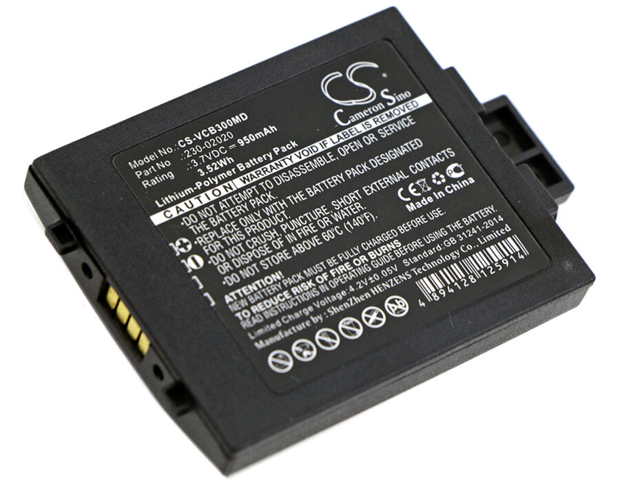 Black, 3.7V, 950mAh, Li-Polymer Battery fits Vocera, B3000e, B3000n, 3.515Wh