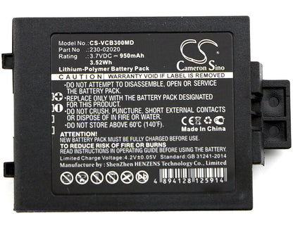 Black, 3.7V, 950mAh, Li-Polymer Battery fits Vocera, B3000e, B3000n, 3.515Wh