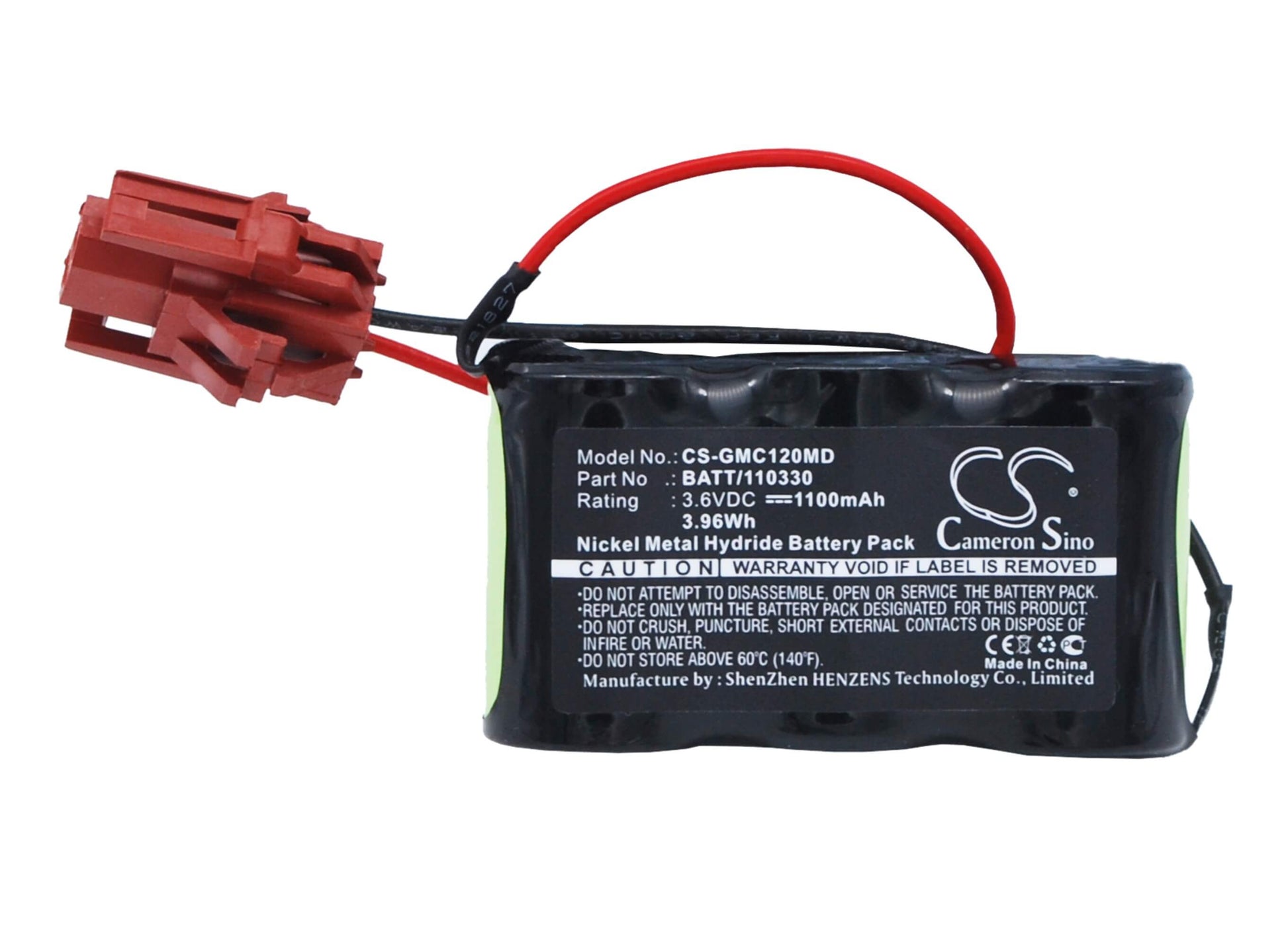 3.6V, 1100mAh, Ni-MH Battery fits Ge, Mac 12, Mac 15, 3.96Wh