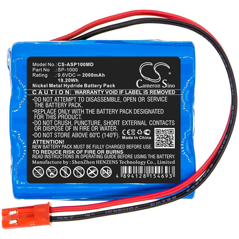 9.6V, 2000mAh, Ni-MH Battery fits Annol, Sp-1000, 19.2Wh