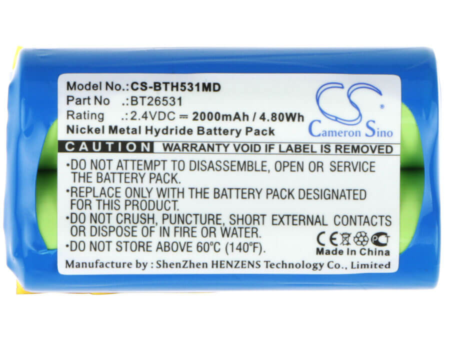 2.4V, 2000mAh, Ni-MH Battery fits Brandtech, Accu-jet, Accu-jet Pipette Controllers, 4.8Wh