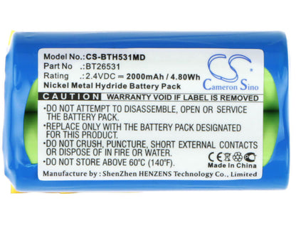 2.4V, 2000mAh, Ni-MH Battery fits Brandtech, Accu-jet, Accu-jet Pipette Controllers, 4.8Wh