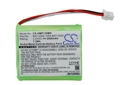 3.6V, 2000mAh, Ni-MH Battery fits Omron, Hbp-1300, Hbp-1300 Blood Pressure Monito, 7.2Wh