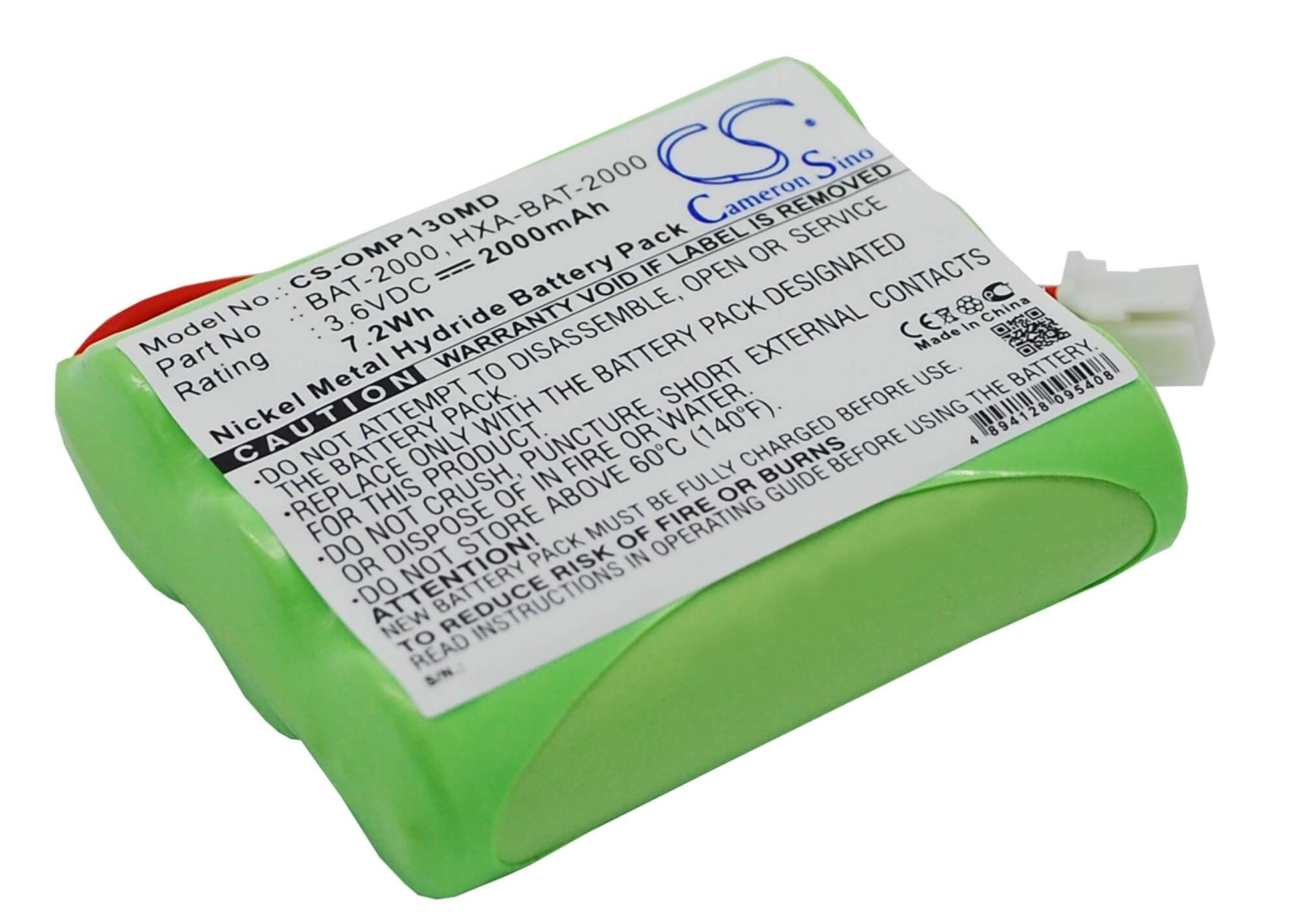 3.6V, 2000mAh, Ni-MH Battery fits Omron, Hbp-1300, Hbp-1300 Blood Pressure Monito, 7.2Wh