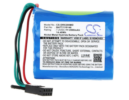 7.2V, 2000mAh, Ni-MH Battery fits Drager, Microvent, Oxylog 2000, 14.4Wh