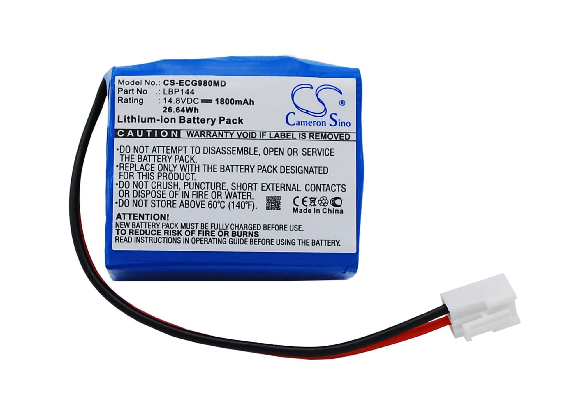 14.8V, 1800mAh, Li-ion Battery fits Biocare, Ecg-9801, Ecg-9803, 26.64Wh