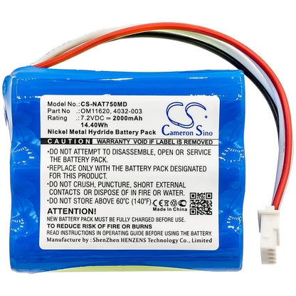 7.2V, 2000mAh, Ni-MH Battery fits Nonin, 7500 Pulse Oximeter, 14.4Wh