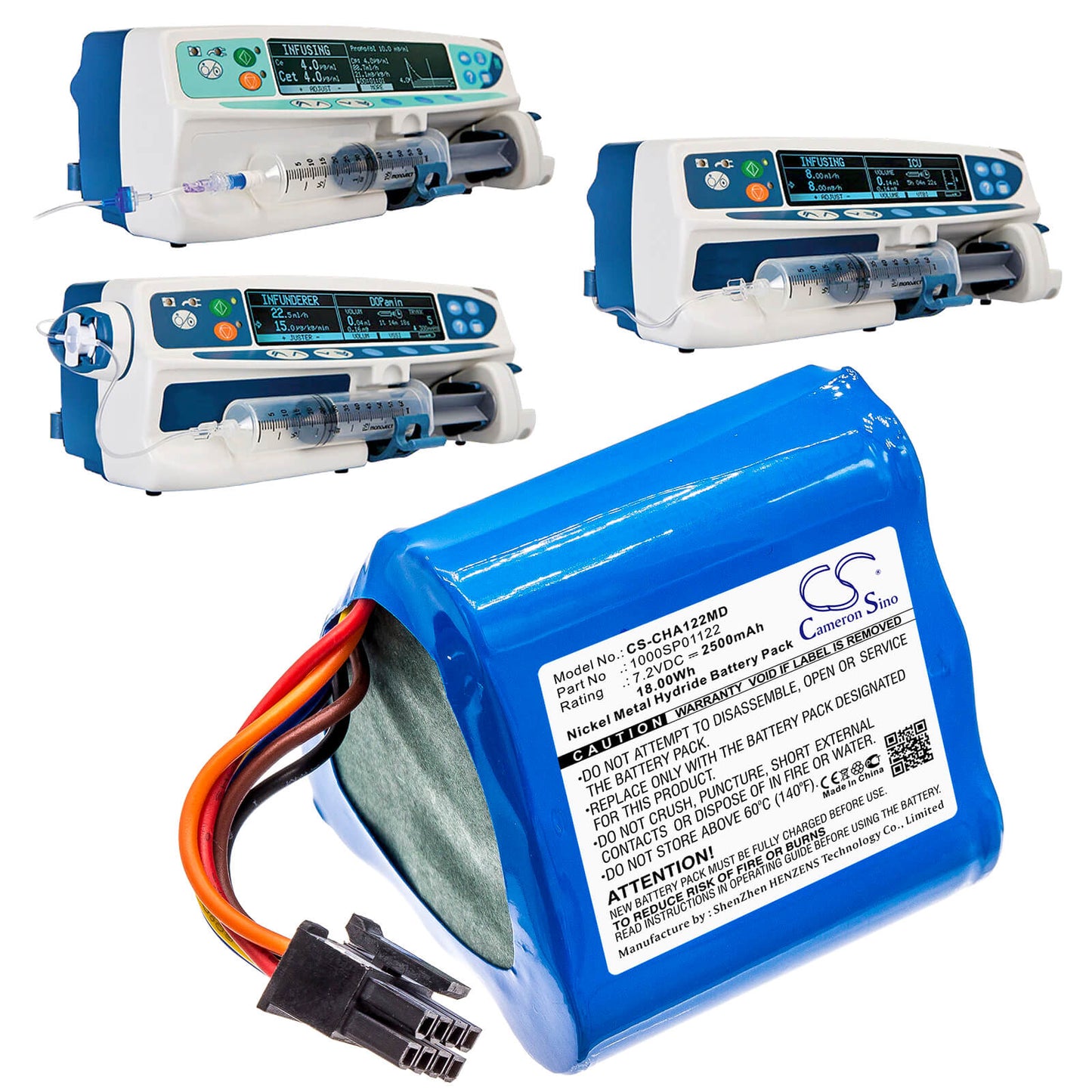 7.2V, 2500mAh, Ni-MH Battery fits Carefusion, Alaris Asena Syringe Pump Cc, Alaris Asena Syringe Pump Gh, 18Wh