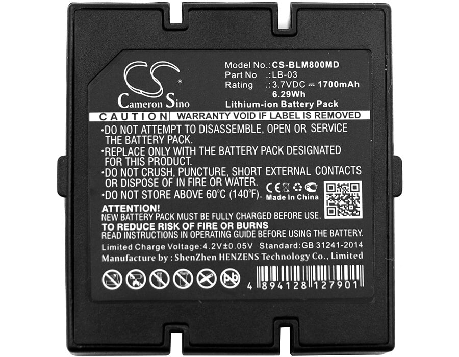 3.7V, 1700mAh, Li-ion Battery fits Bollywood, M800, 6.29Wh