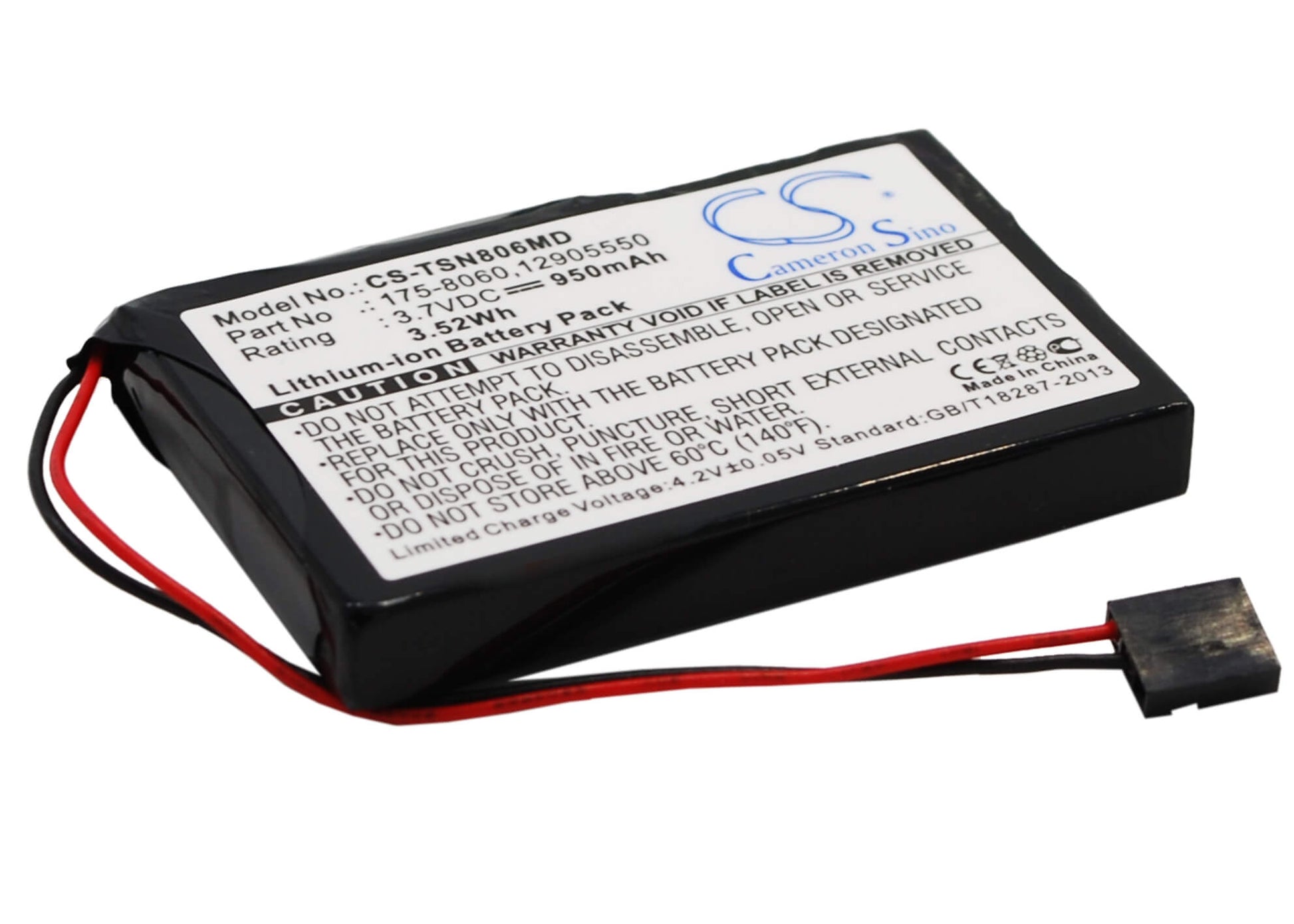 3.7V, 950mAh, Li-ion Battery fits Thermo Scientific, E1-cliptip Electronicpipette, Finnpipette Novus Single, 3.515Wh