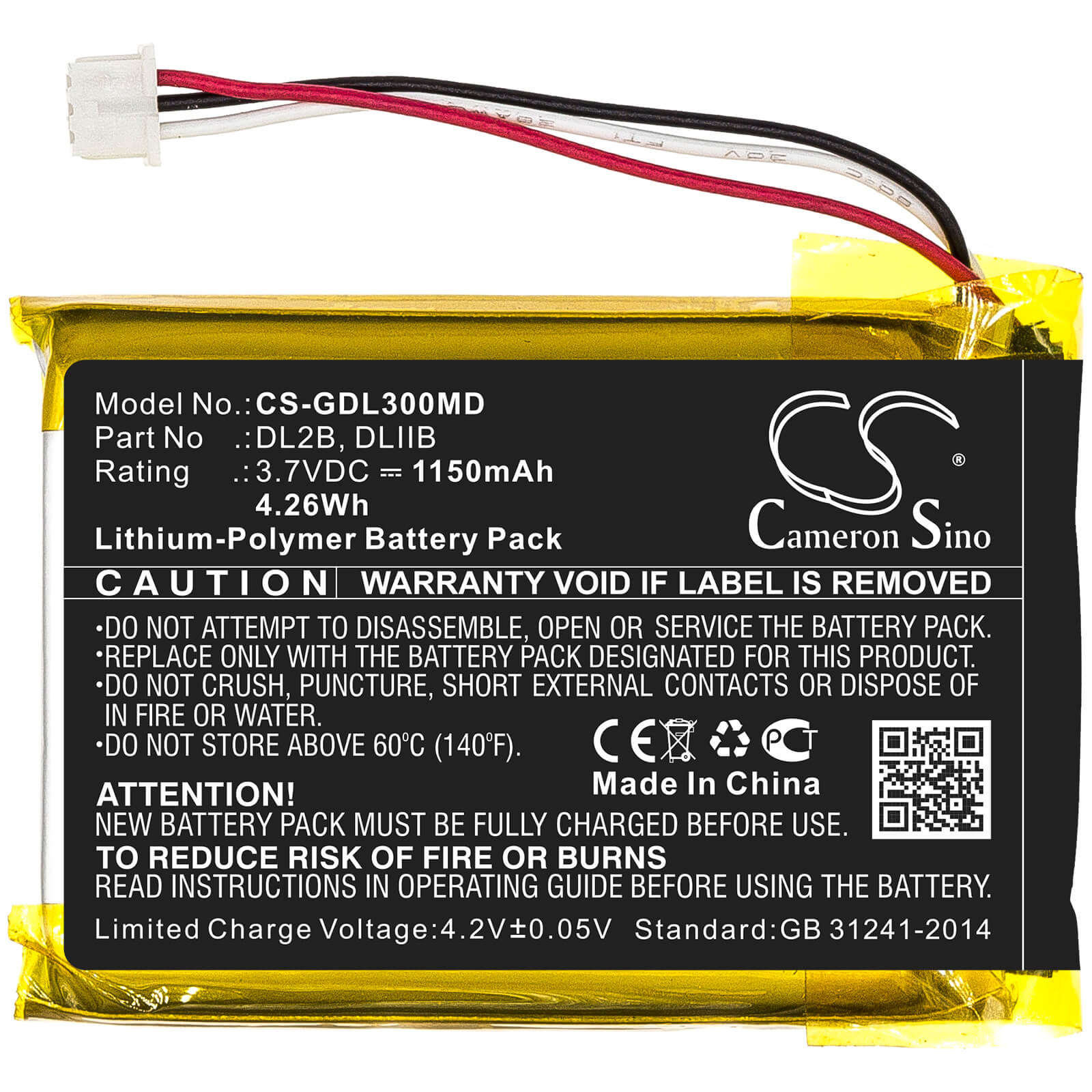 3.7V, 1150mAh, Li-Polymer Battery fits 3gen, Dermlite Ii, Dermlite Iii, 4.255Wh