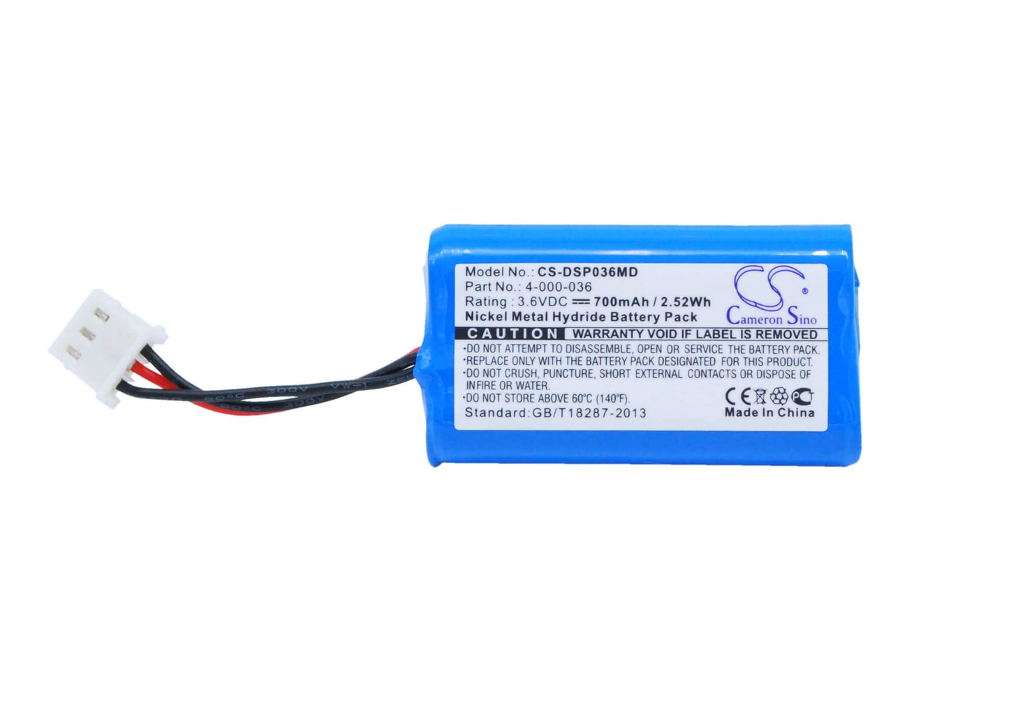 3.6V, 700mAh, Ni-MH Battery fits Drummond Scientific, Portable Pipet-aid Pk, Portable Pipet-aid Xl, 2.52Wh